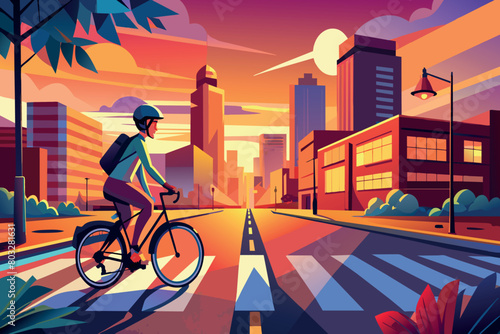Wallpaper Mural Cyclist enjoying a serene ride through the city at dusk Torontodigital.ca