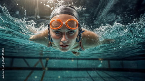 Eleganza Acquatica- Nuotatrice in una piscina al Coperto photo