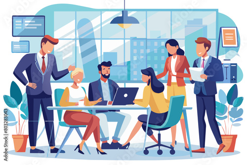 Business meeting office businessman entrepreneur teamwork occupation job career team smart confident explaining colleague businessperson startup creative discussion talking planning modern flat design