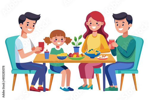 child family lunch food meal eating mother dinner father together man daughter son boy girl home table parent modern flat design simple vector illustration isolated transparent background