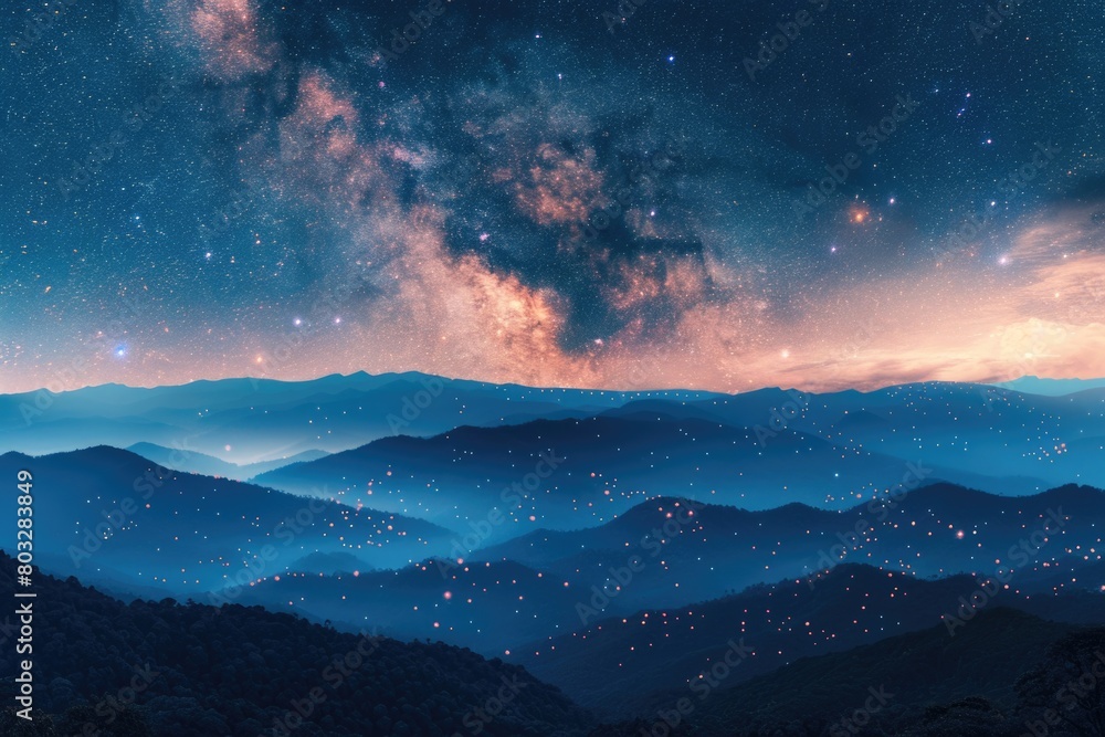 Majestic mountain range under a sky full of stars, perfect for nature lovers and stargazers