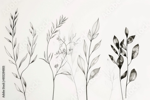 A detailed illustration of three different plant species. Suitable for educational materials or botanical references photo