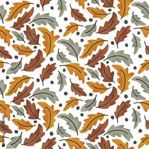 Autumn Textured Leaves Seamless Pattern