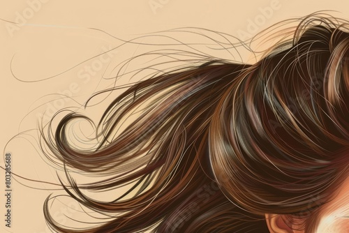 A woman with long hair blowing in the wind. Suitable for beauty or hair care concepts