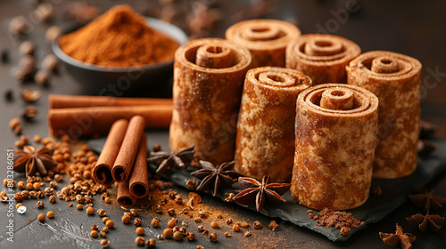Ceylon Cinnamon Sticks and Anise on a Textured, Autumn Spice Delight Autumn's aroma of cinnamon and nutmeg fills kitchens with warmth 