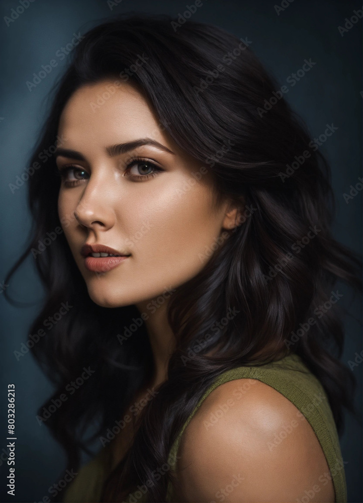 attractive woman, dark hair, looking up, looking back, dramatic, Caucasian