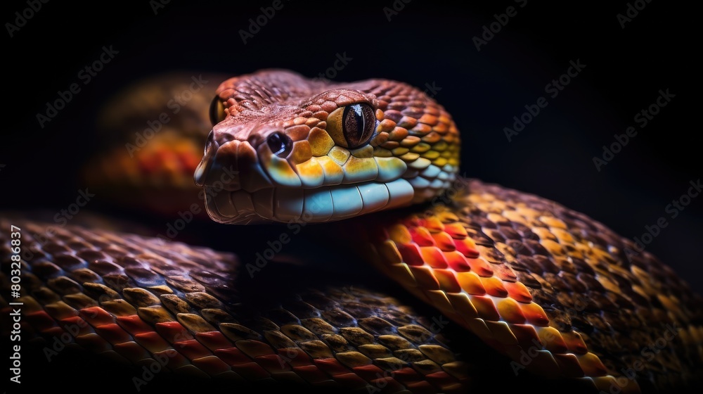 Close up dangerous deadly poisonous cobra snake on black background. Close up dangerous deadly poisonous cobra snake on black background.