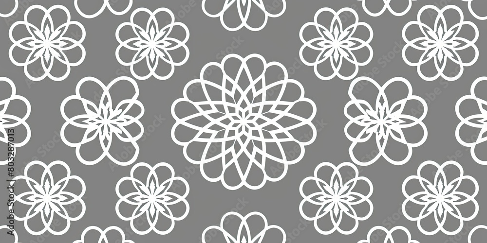 Modern Islamic pattern with white lines on a grey background, featuring geometric patterns and floral motifs in the style of an elegant design.