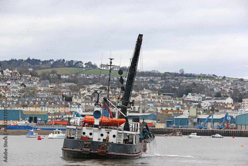 Fototapeta premium Dredger on the River Teign, Devon 