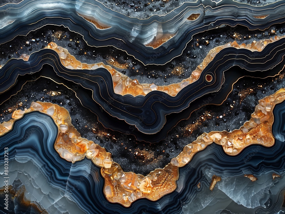 Stunning black and silver geode closeup, sparkling crystals Stunning black and silver geode closeup, sparkling crystals