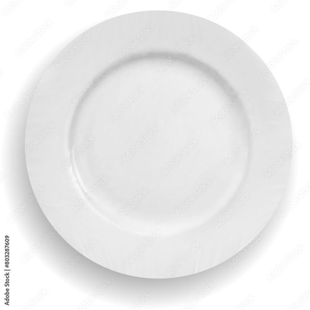 Photorealistic drawing of a white plate, close-up top view, isolated on a white background Photorealistic drawing of a white plate, close-up top view, isolated on a white background