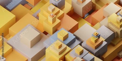 Abstract composition of yellow and gray cubes 3d render illustration