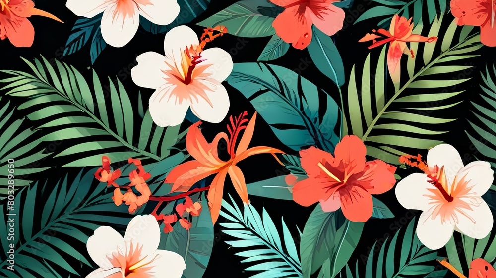 Seamless tropical floral pattern flowers background