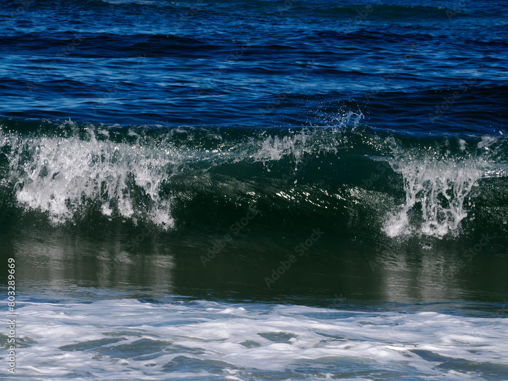 Naklejka premium Sea waves on Aveiro portugal sand dunes Atlantic Ocean beach view landscape panorama
