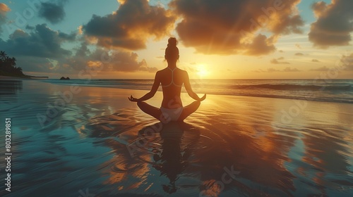 Serenity in Motion  Female Yogi Embracing Peace by the Sea  generative ai