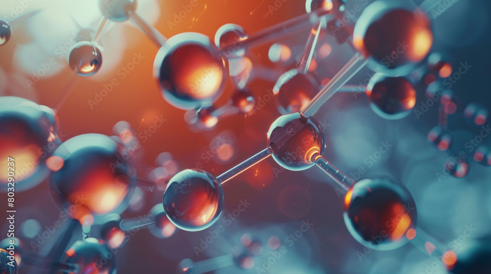Close up view on a molecular level exploring the sophisticated chemical bonds critical to understanding biology and chemistry Close up view on a molecular level exploring the sophisticated chemical bonds critical to understanding biology and chemistry