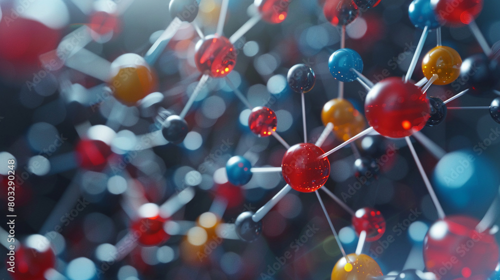 Close up view on a molecular level exploring the sophisticated chemical bonds critical to understanding biology and chemistry Close up view on a molecular level exploring the sophisticated chemical bonds critical to understanding biology and chemistry