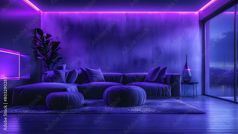 Luxury Modern Teen Room Design with Futuristic Purple Neon Lights. Concept Room Decor, Teen Bedroom, Modern Design, Neon Lights, Luxury Style