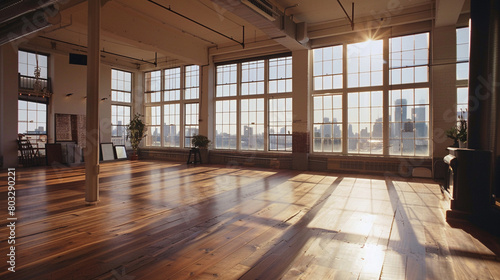 Urban artists loft spacious and bright contemporary wooden floors expansive views of the bustling city below
