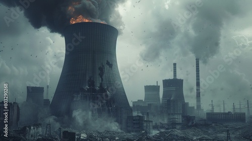 Post catastrophe nuclear power plant dramatic and realistic damage highlighting the urgent need for disaster response photo