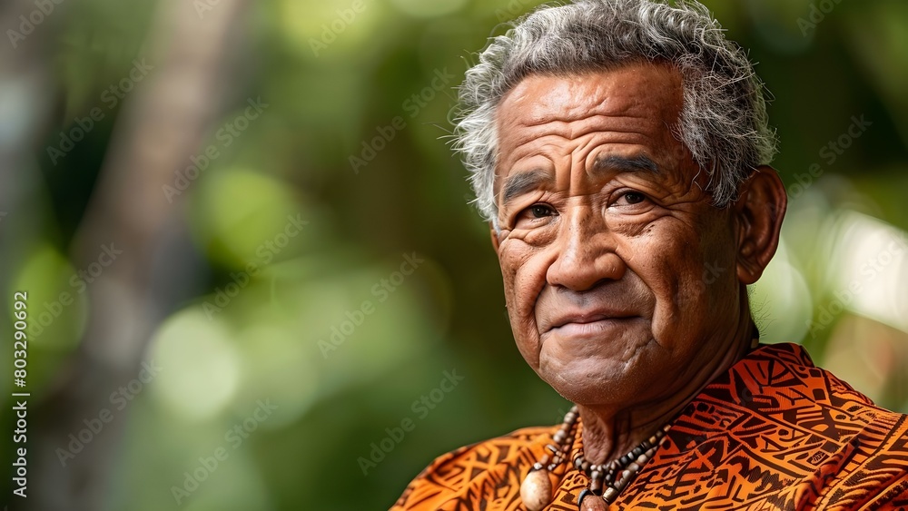 Hawaiian man unites community to fight for rights embodying resilience and unity. Concept Hawaiian Culture, Community Activism, Resilience, Unity, Rights Adovcacy