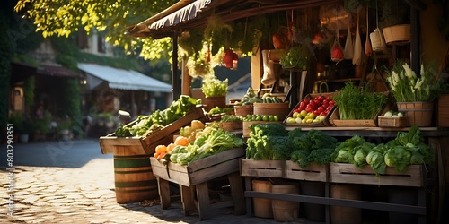 Vintage market stall with fresh fruits and vegetables in Bruges, Belgium