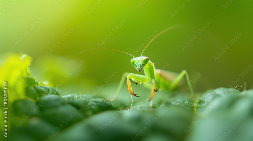 Cute little baby mantis in green natural background Cute little baby mantis in green natural background