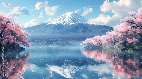 Cherry Blossoms at the Mountain Lake