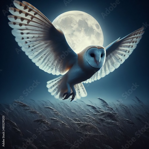The Barn Owl, scientifically known as Tyto alba, symbolizes elegance and mystery on a moonlit night. photo