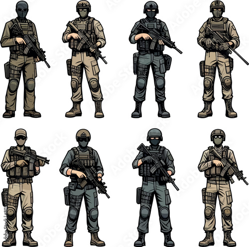 Military man vector mega set, marines, NAVY, army soldier
