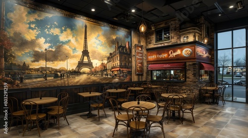 Charming Parisian Café Interior, generative ai