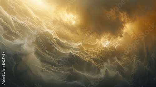 Ethereal moonlit sky with dynamic clouds and luminous lightning in a sepia tone