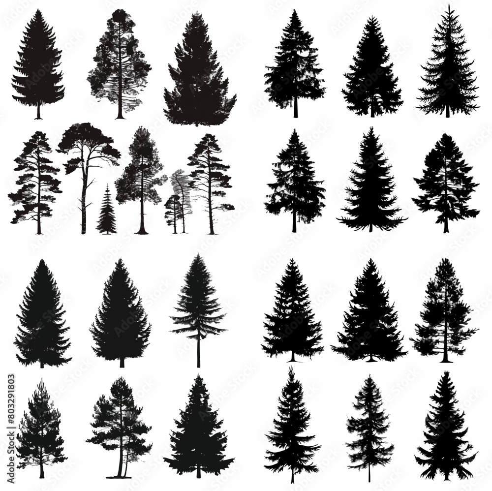 black tree silhouette set pure badge eco outline recreation breath emblem label protection graphic pine trunk woodland black tree silhouette set pure badge eco outline recreation breath emblem label protection graphic pine trunk woodland