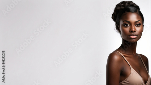 Portrait of beautiful black dark skin woman isolated on white background © adynue