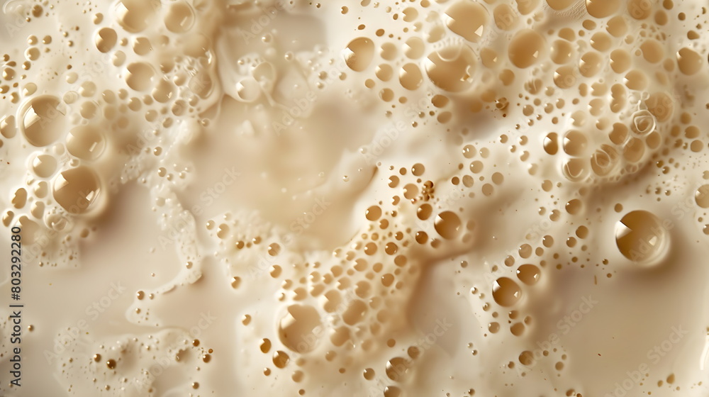 Foam with whipped fresh milk, bubbles and milk rivers similar to a foaming soap solution close-up, top view. Mocha Mousse. Pantone color 2025. Foam with whipped fresh milk, bubbles and milk rivers similar to a foaming soap solution close-up, top view. Mocha Mousse. Pantone color 2025.