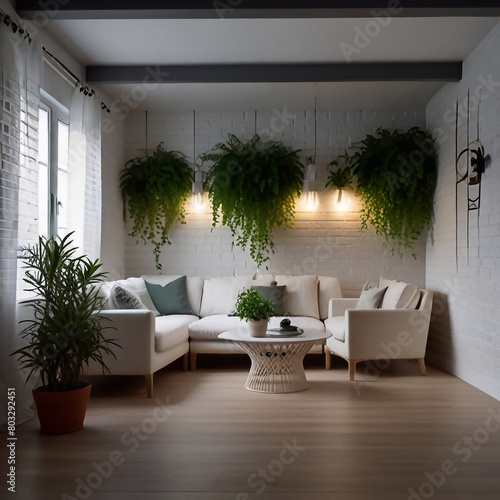 Luxury livingroom decoration or apartment interior design with houseplant  sofa  table  chair  holding light and furniture ai generative 
