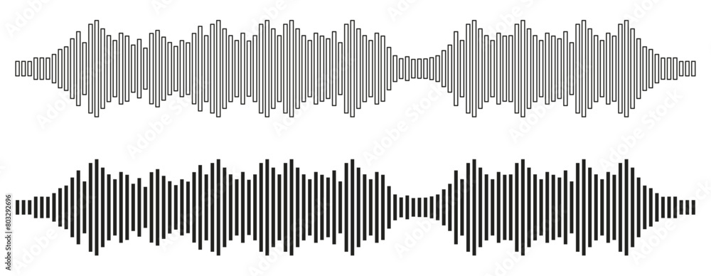 set of Music player sound bar. Sound waves of voice. Audio speech spectrum noise collection.Record interface. Equalizer icons with soundwave line isolated on white background. collection noise.eps 10 set of Music player sound bar. Sound waves of voice. Audio speech spectrum noise collection.Record interface. Equalizer icons with soundwave line isolated on white background. collection noise.eps 10