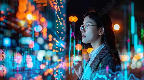 Focused female consultant deeply analyzing data with a pensive and thoughtful expression photo