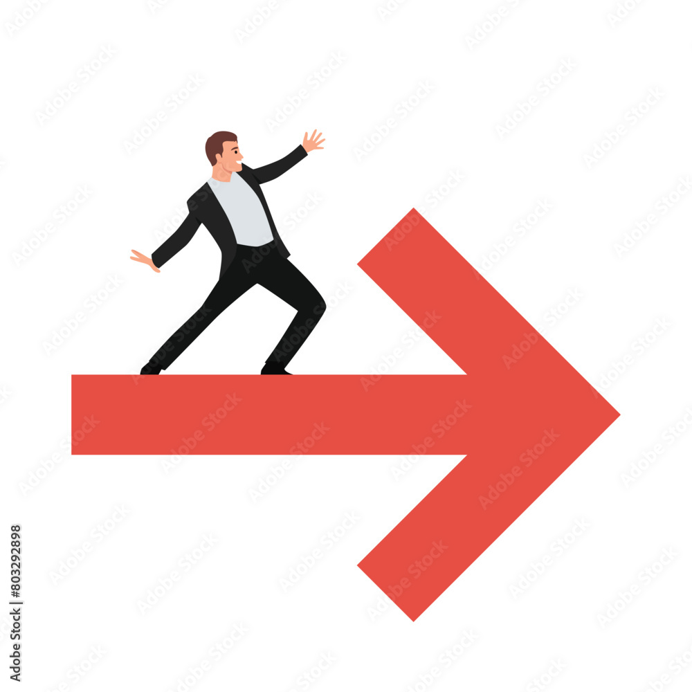 Businessman standing on a red arrow. Flat vector illustration isolated on white background Businessman standing on a red arrow. Flat vector illustration isolated on white background
