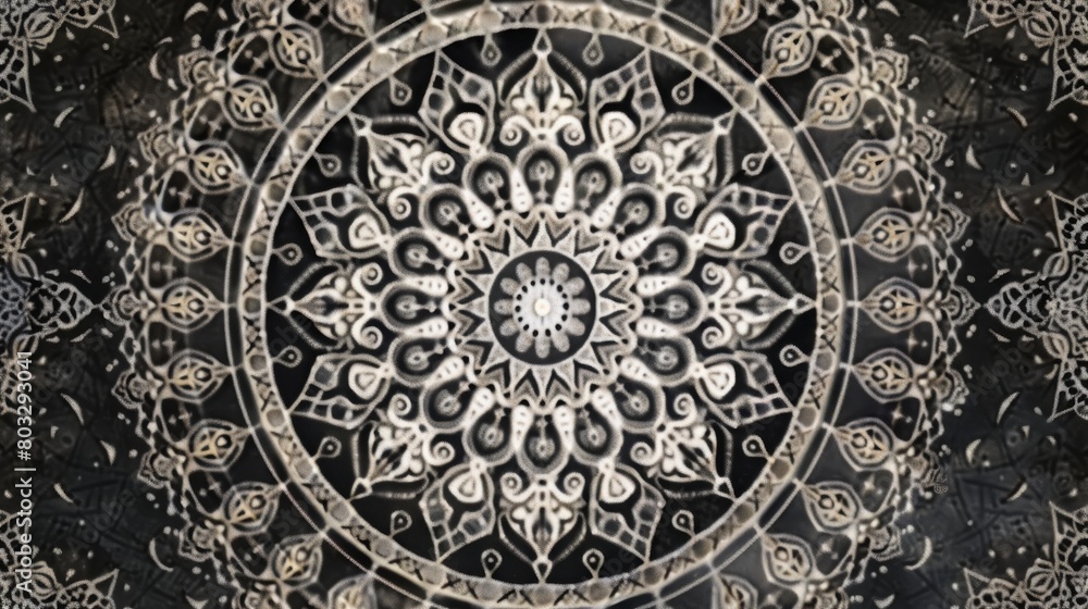 Golden mandala design on a textured dark background, intricate and detailed art