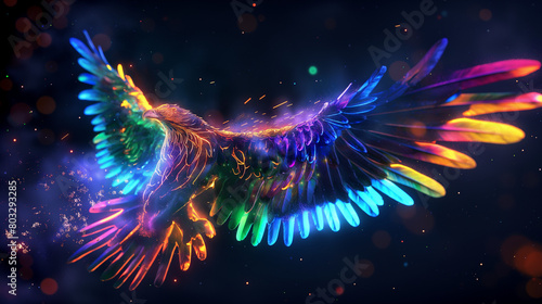 Neon eagle in colorful, dream neon splashes photo