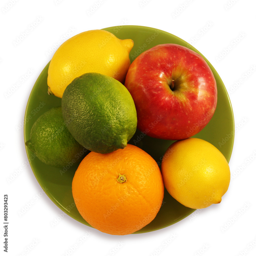 A plate with fruits on a transparent background. A plate with fruits on a transparent background.