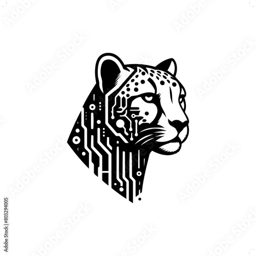 cheetah silhouette in animal cyberpunk, modern futuristic illustration