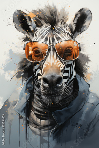 animal with glasses, animal in a suit, drawing for a wall in a framed picture, photo printing, modern art, detective, actor, poser, star, confidence, wealth, rich, to the office, to the house