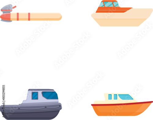 Cartoon boat icons set cartoon vector. Various type of colorful boat. Water transport