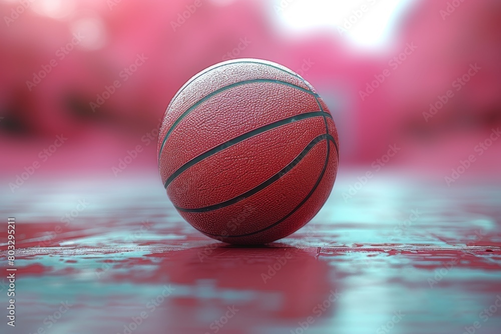 A basketball casts a soft pink glow on a textured surface, giving a surreal and artistic twist to the sports theme A basketball casts a soft pink glow on a textured surface, giving a surreal and artistic twist to the sports theme
