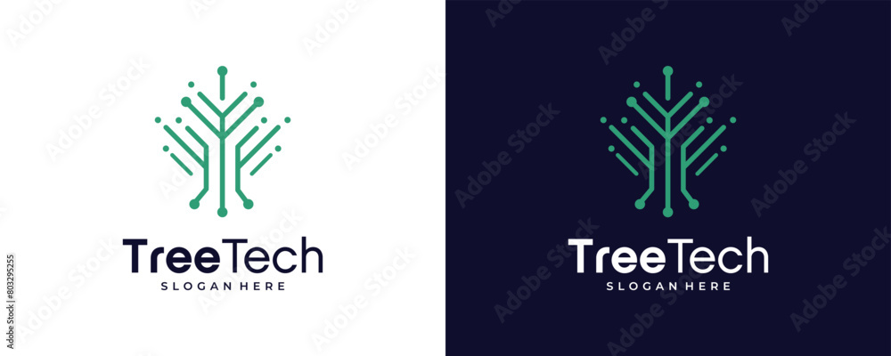 Modern digital tree logo designs concept, vector illustration
