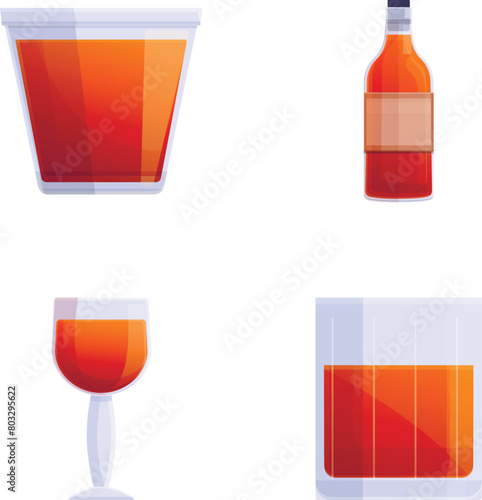 Rum icons set cartoon vector. Various alcoholic beverage. Time to drink