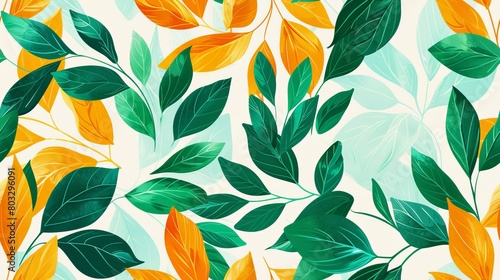 A small leaf in vibrant Cascades green, Bakelite gold, Highly-reflective white, and Rejuvenate coral on a minimalist background with negative space. photo