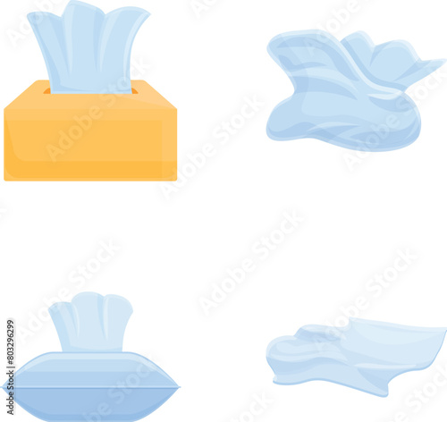 Paper napkin icons set cartoon vector. Wet and dry napkin. Hygiene concept